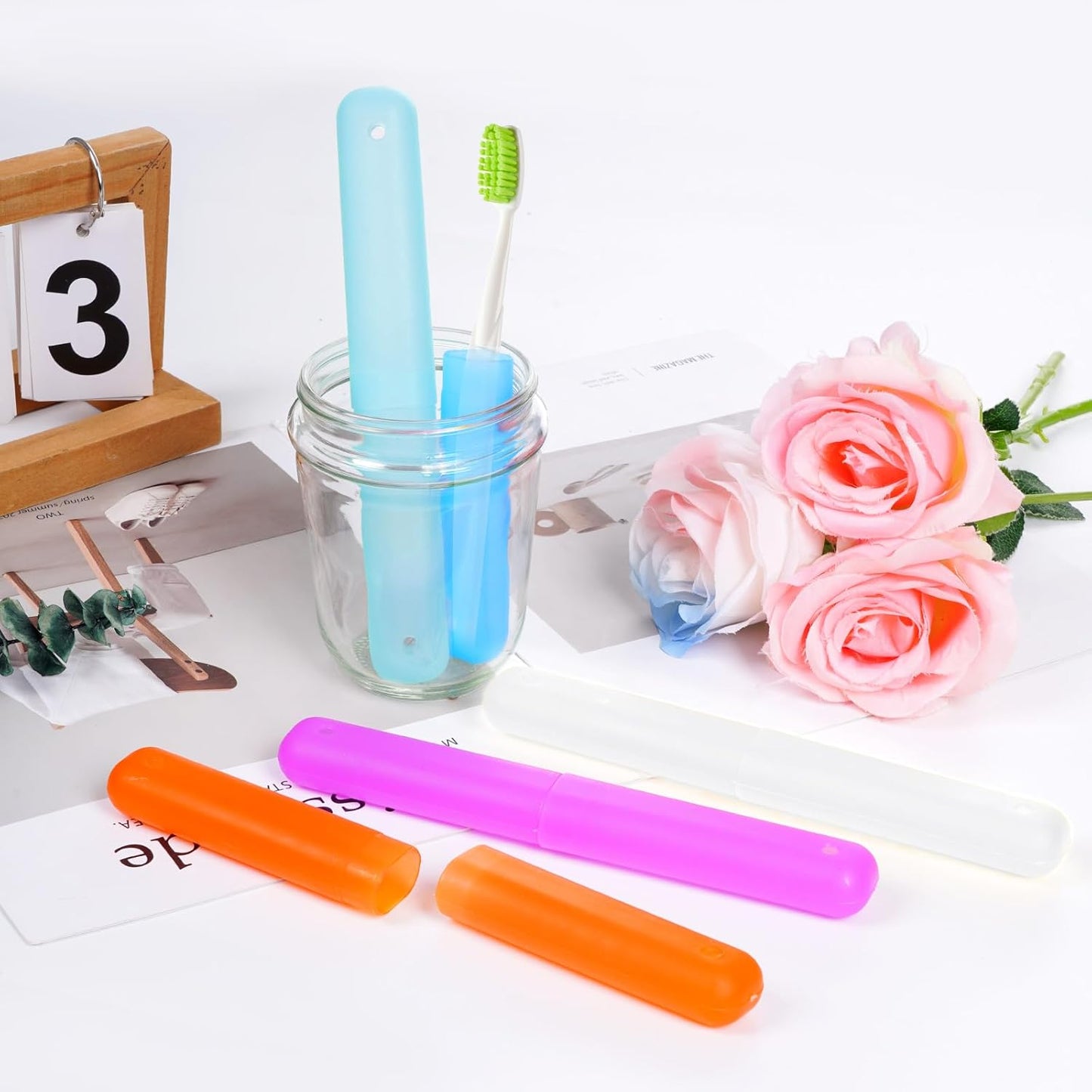 10PCS Plastic Toothbrush Case Five Colors Portable Dust-proof Toothbrush Cases Toothbrushes Holder for Daily and Travel Use(10)