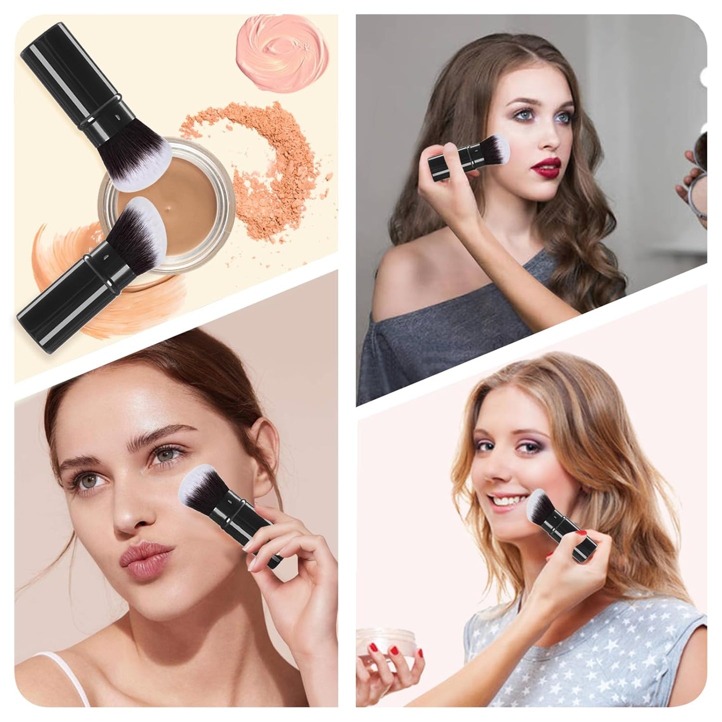 Retractable Makeup Brush, 2 Pack Kabuki Travel Powder Foundation Makeup Brush Face Blush Brushes for Blending Liquid, Blush, Bronzer, Buffing, Sunscreen,Flawless Cosmetics