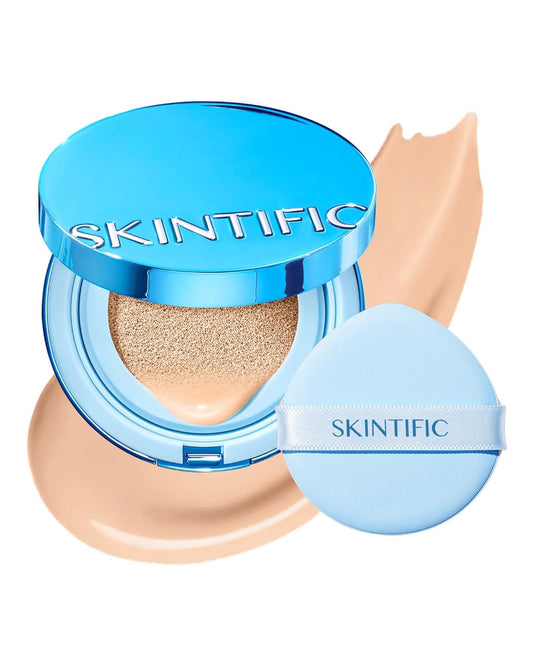 Velvet Matte Cushion Foundation Blue Ultra Cover Powder Foundation, 12h Oil-Control, Lightweight, Long-Lasting, Waterproof Korean Cushion Makeup (02W Warm Ivory)