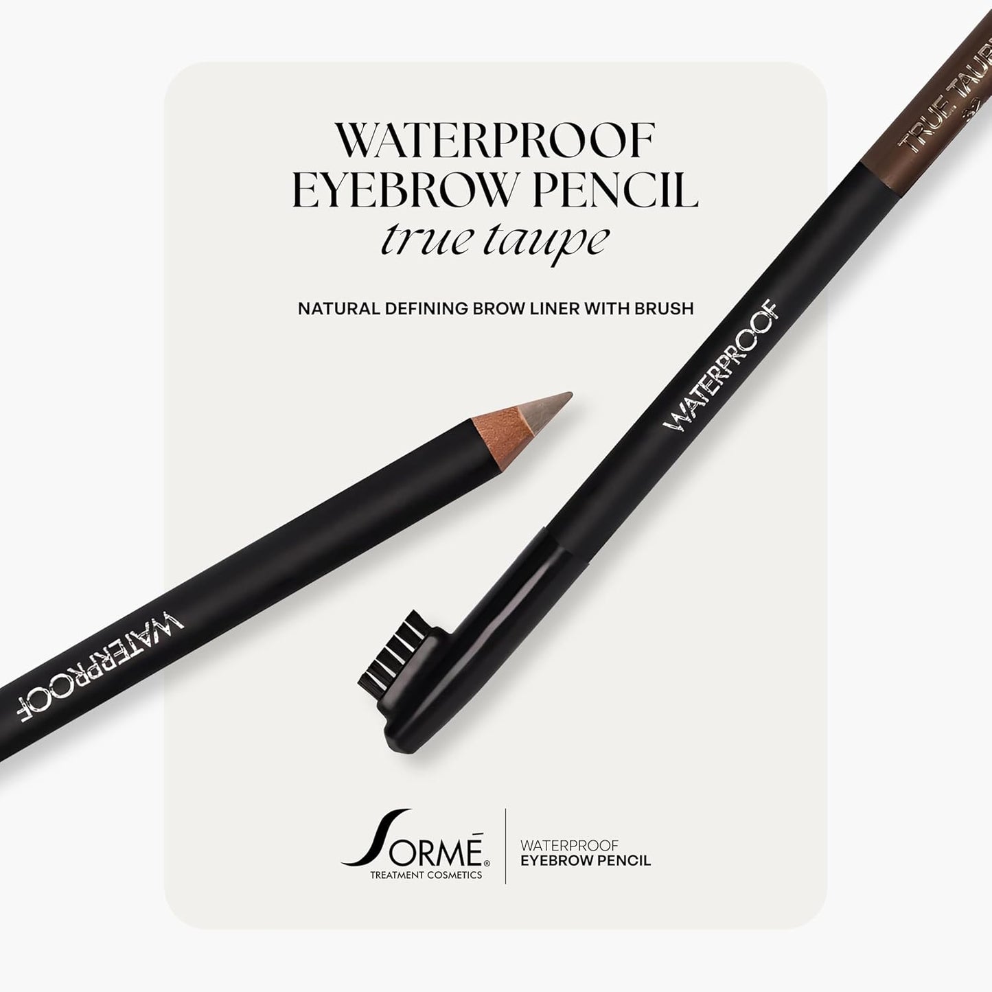 Sorme Cosmetics Waterproof Eyebrow Pencil (True Taupe) | Natural Defining Brow Liner with Brush | Smudge-Proof & Waterproof Eyebrow Makeup | Nourishing Eye Brow Pencil for All Skin Types