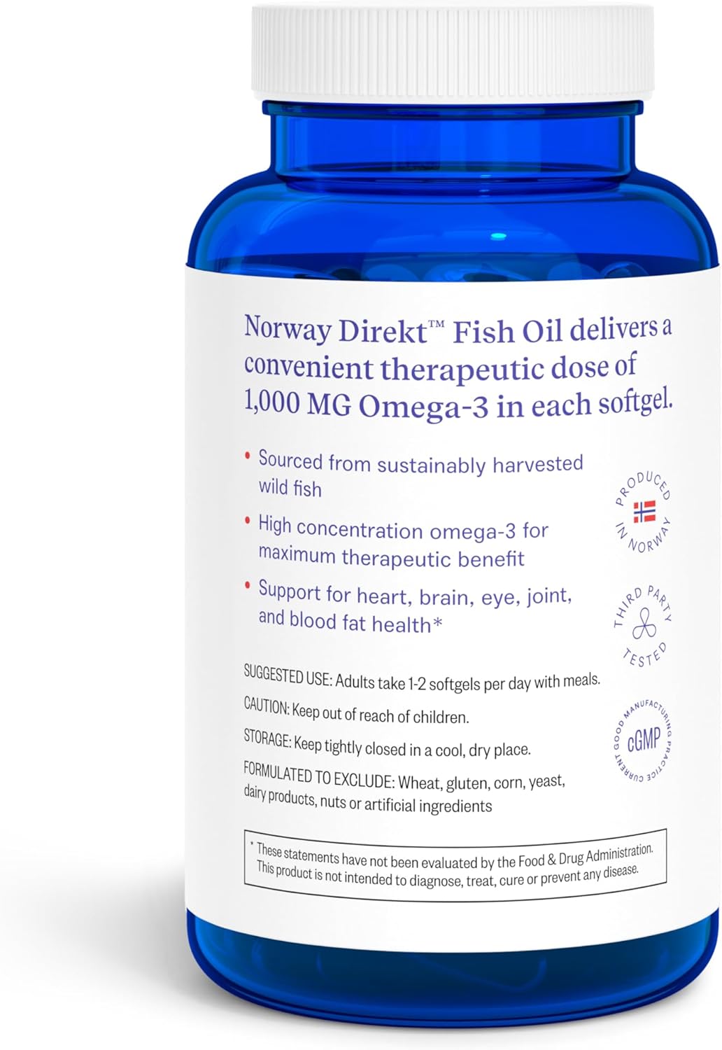 Norway Direkt Omega-3 Fish Oil 2,000mg of Omega-3 per 2 softgel| 1060mg EPA, 740mg DHA (2 Soft-Gel Serving) Pharmaceutical Grade (180 Softgels)