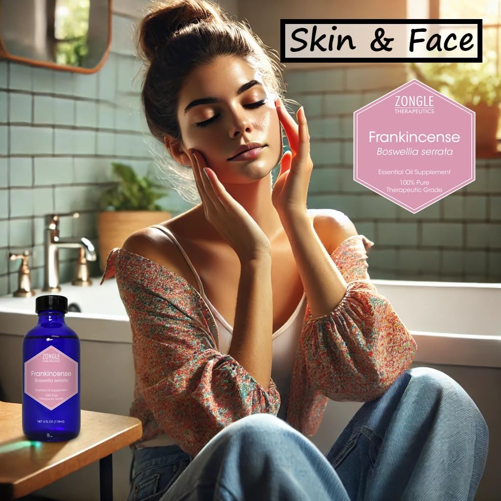 Frankincense Essential Oil, Food Grade, for Face – 100% Pure, Frankincense, Resin, Oil, Boswellia Serrata, Edible, by Zongle Therapeutics, 4 OZ