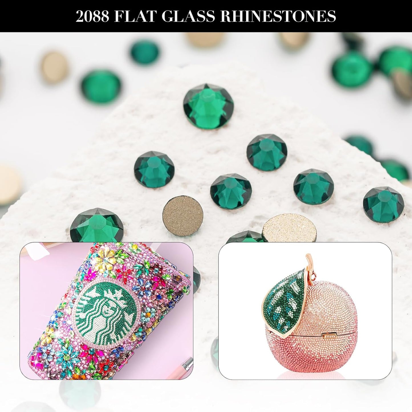 Novani Malachite Green Rhinestones 1440pcs Flat Back Round Rhinestone Style 2088 Sparkly Crystal Gemstones for Nail Art and Crafting SS16,3.8-4.0mm