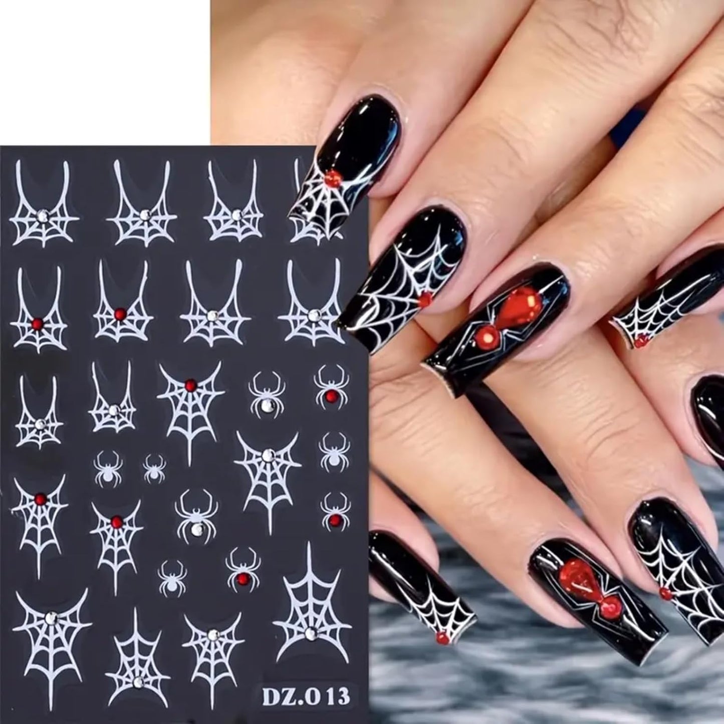 Halloween Nail Art Stickers Decals 4PCS White Spider Web Spider Nail Decals with Rhinestone Crystal Spider Web Spider Nail Stickers Bow Heart Halloween Nail Art Supplies for Women Manicure Decorations