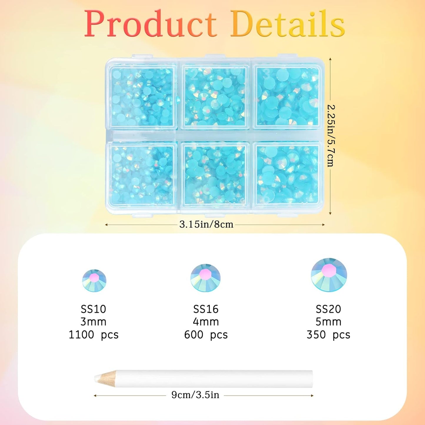 Multi Size 3mm 4mm 5mm Rhinestones Set for Nails Crafts Sky Blue Non Hotfix Rhinestones Nail Gems Rhinestone Jelly AB&Round Flat Back Resin Rhinestone for Makeup Clothes Shoes Eyes Bottles Crafts