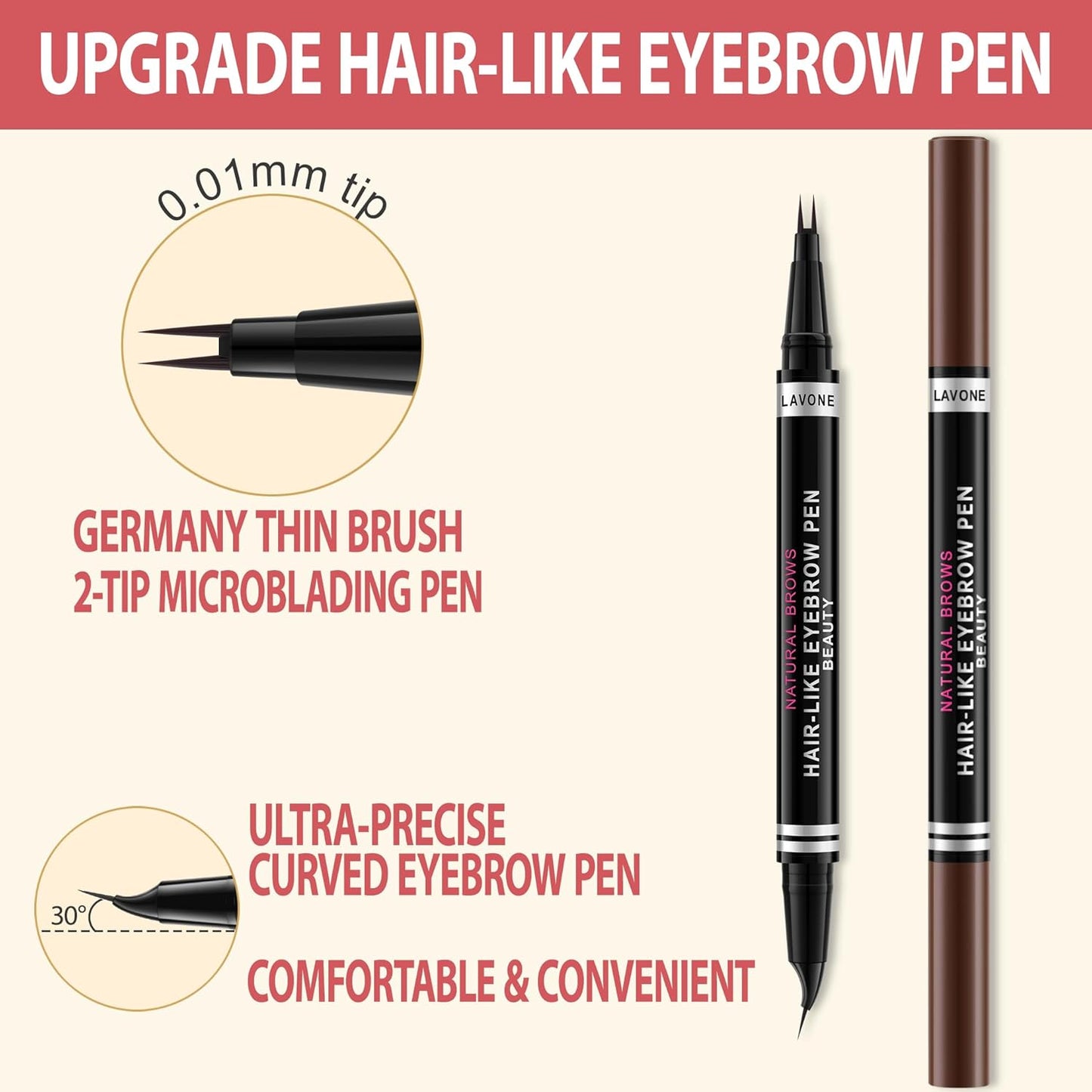 LAVONE Hair-Like Eyebrow Pen Makeup kit, Eyebrow Pencils for Women with Waterproof Microblading Eyebrow Pencil, Eyebrow Pomade, Eyeliner and Eyebrow Brush, Create Full, Natural Brows, Black