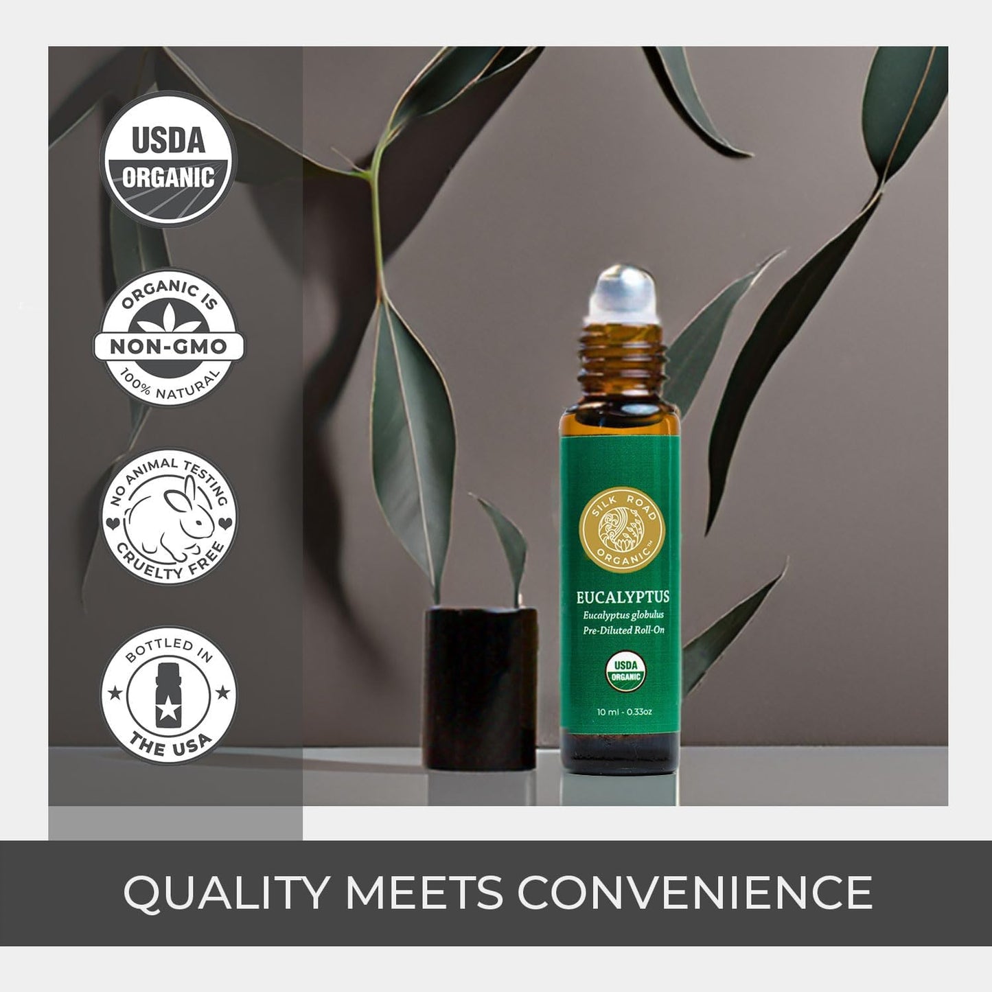 Silk Road Organic Eucalyptus Essential Oil Roll On, 100% Pure USDA Certified - Respiratory Health, Colds, Cough, Sinus & Allergy Congestion - 10 ml Roller - Always Pure, Always Organic