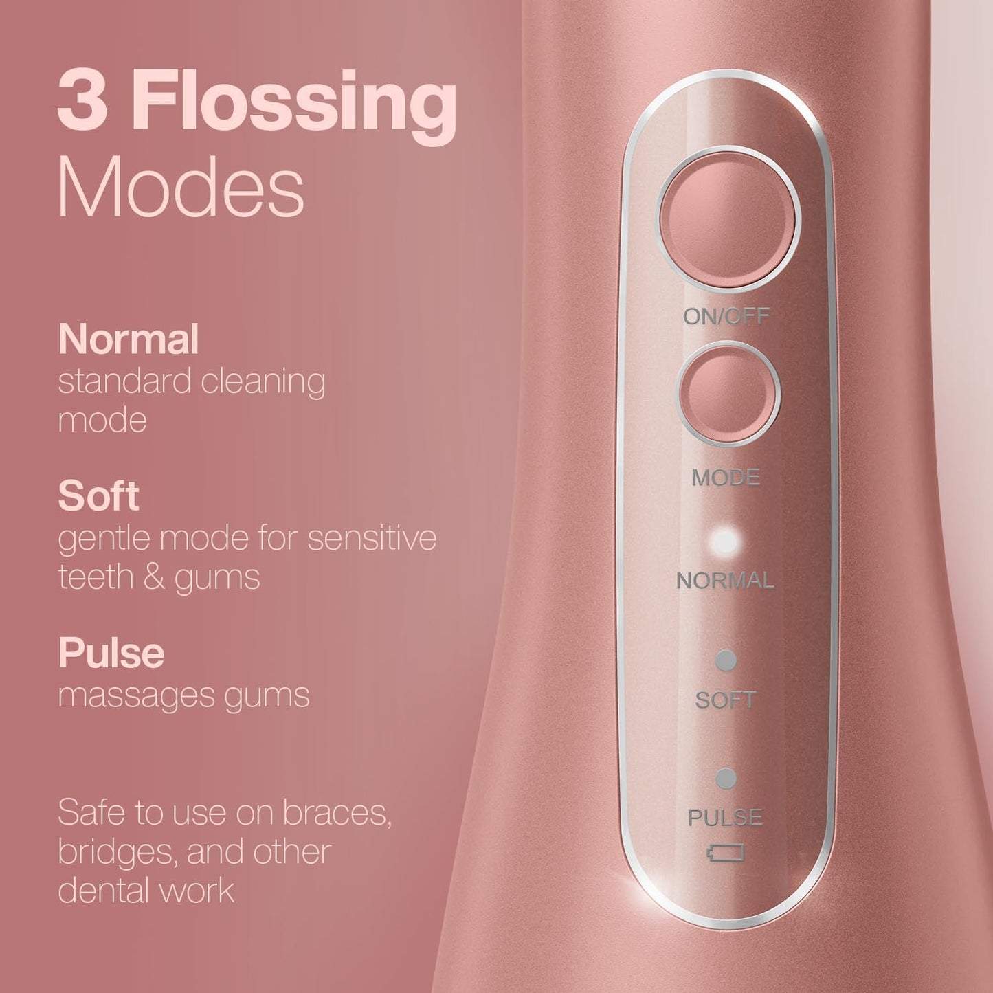AquaSonic Aqua Flosser PRO - Rechargeable Cordless Water Flosser for Teeth, Gums & Tongue - Modern Design, 300ml Large Tank, 6 Jet Tips with Deluxe Tongue Nozzle, 3 Modes, Waterproof Rose Gold