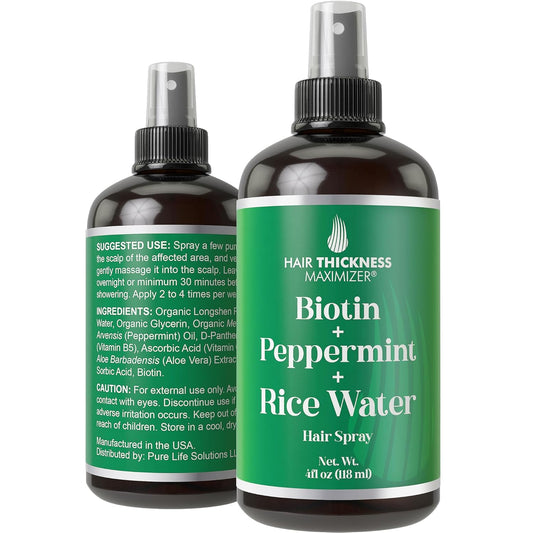 Biotin + Peppermint + Rice Water Spray For Hair Growth. Vegan Leave In Conditioner For Women, Men. Strengthens & Hydrates Thinning, Dry Hair for a Healthier-Looking Scalp
