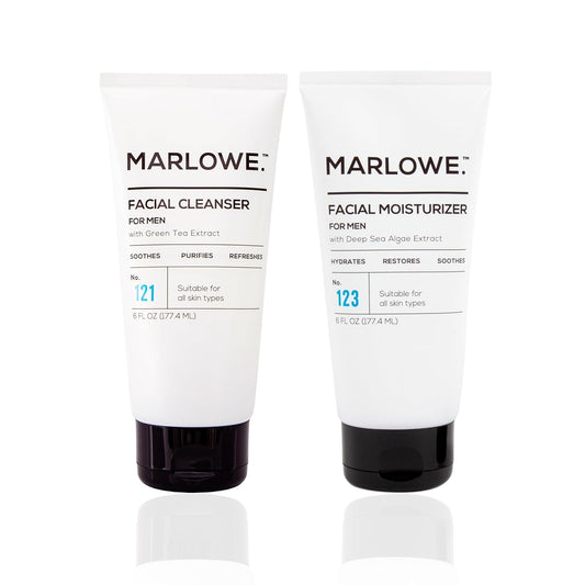 MARLOWE. Face Cleanser & Moisturizer Skin Care Duo, No. 121 Facial Cleanser 6 oz & No. 123 Facial Moisturizer 6 oz with Green Tea & Deep Sea Algae Extracts, Purifies, Hydrates, Refreshes & Soothes