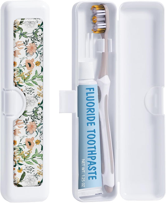 Toothbrush Travel Case - Colorful Pattern, Holder and Covers for Toothbrushes, Includes Tongue Scraper Case