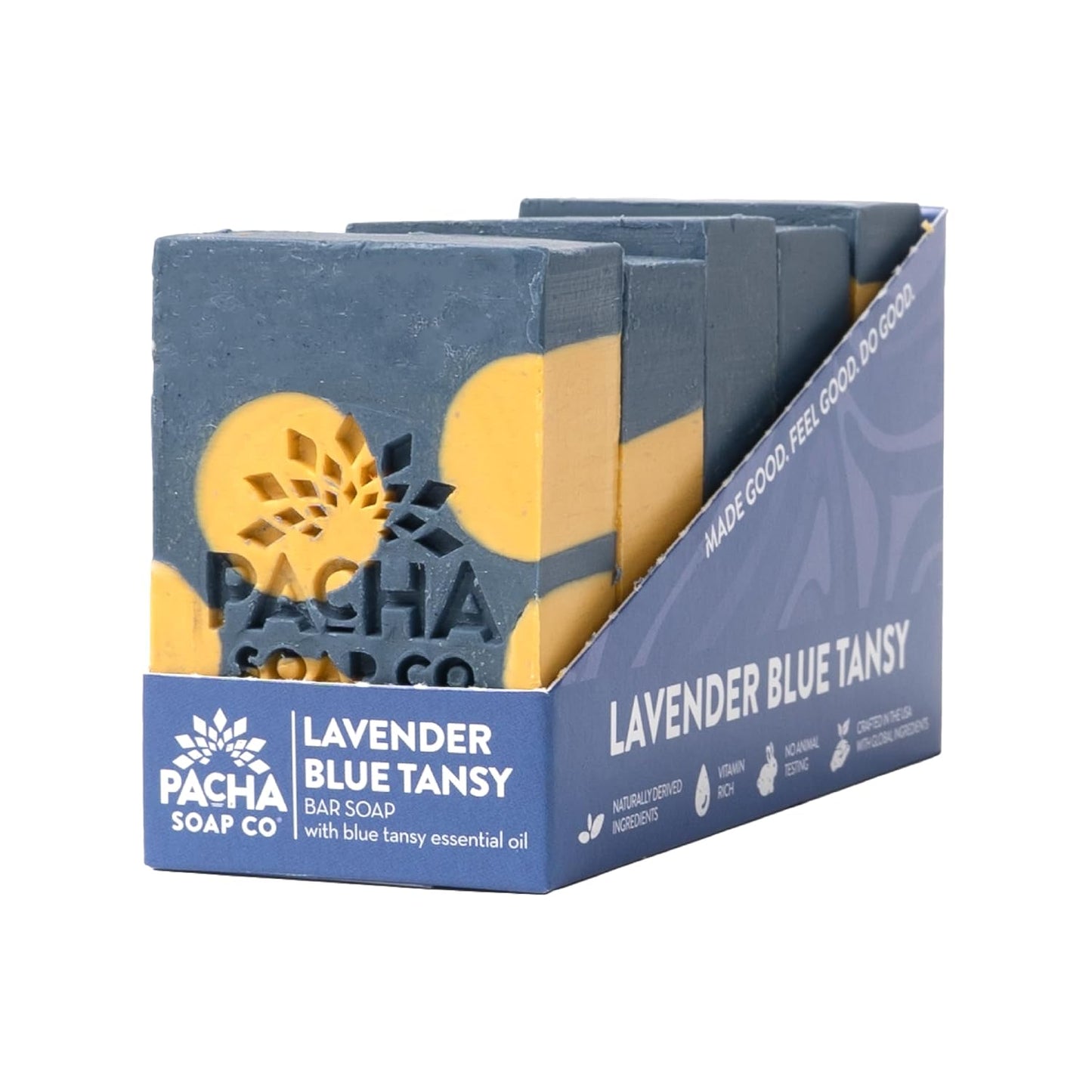 Pacha Soap Co. Bar Soap - Premium, Handcrafted, Hydrating, Natural Face Wash, Hand Cleanser, Body Wash, Soothing Essential Oils (Lavender & Blue Tansy, 5-Pack, 4 oz ea)