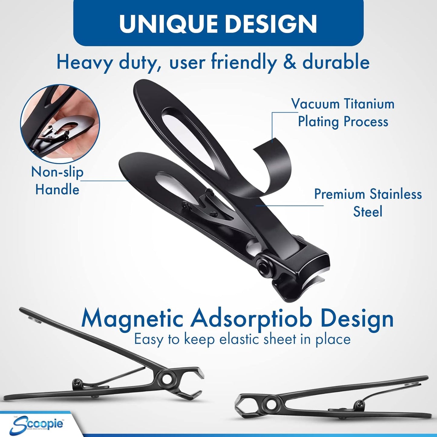 Nail Clippers for Men and Women, Toenail Clippers and Fingernail Clippers, Includes Nano Fiber Nail File (Black), 15mm Wide Jaw Trimming for Adults, Manicure Set and Pedicure Kit