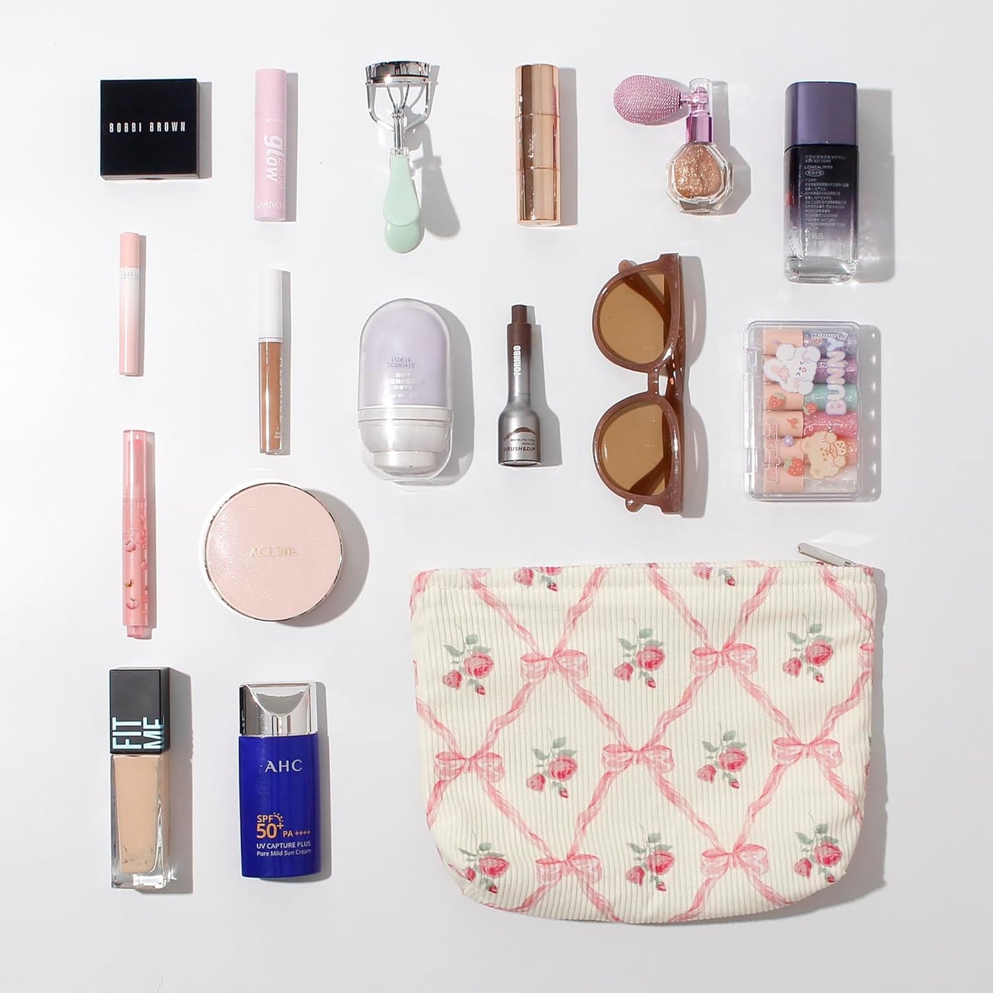 Cosmetic Bags for Women - Corduroy Cosmetic Bag Aesthetic Women Handbags Purses Smile Dots Makeup Organizer Storage Makeup Bag Girls Case Bags (Flowers-Orchid)