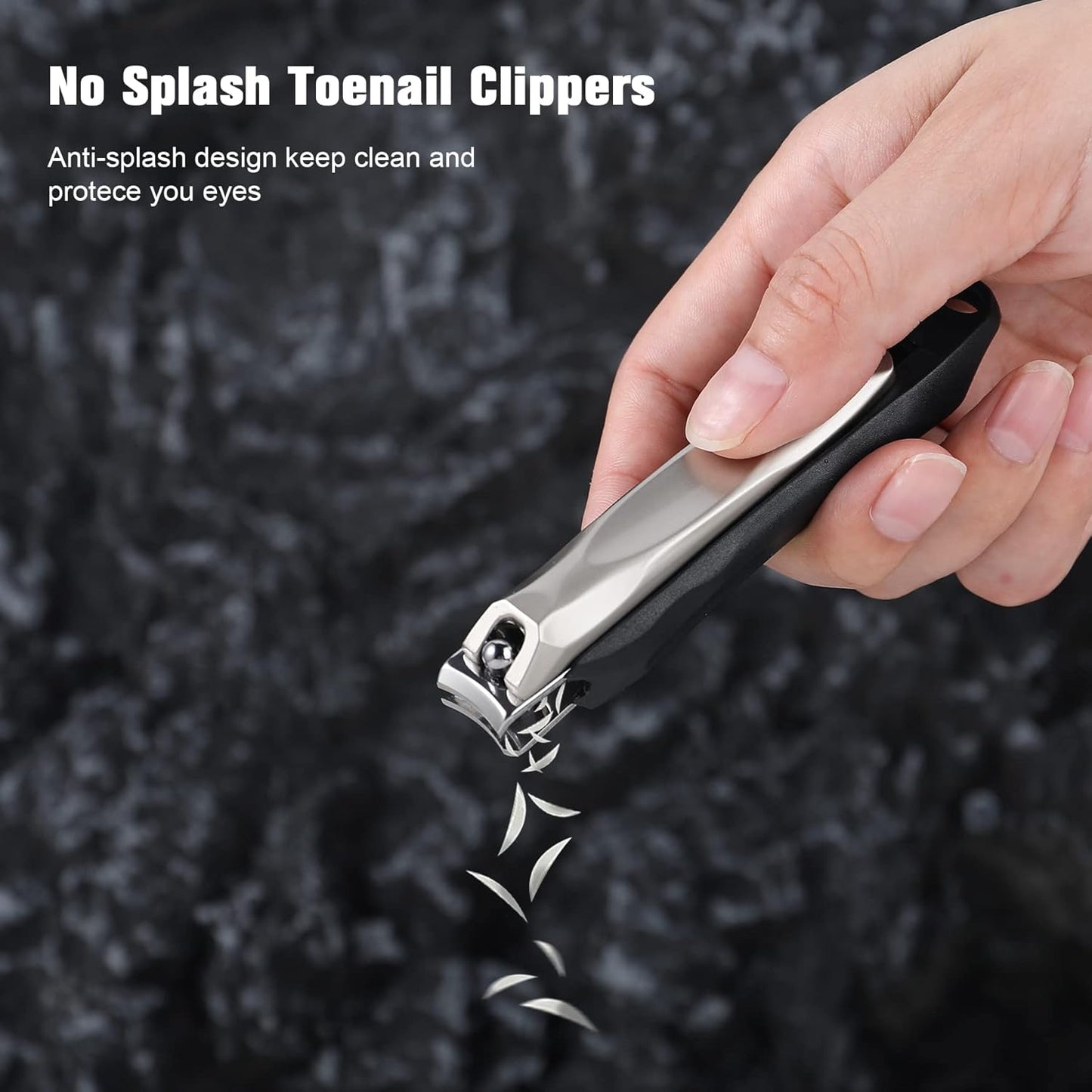 FERYES 3-in-1 Fingernail Clipper with No-Splash Nail Catcher and Metal Storage Box - Toenail Clipper with Nail File for Men & Women - Champagne