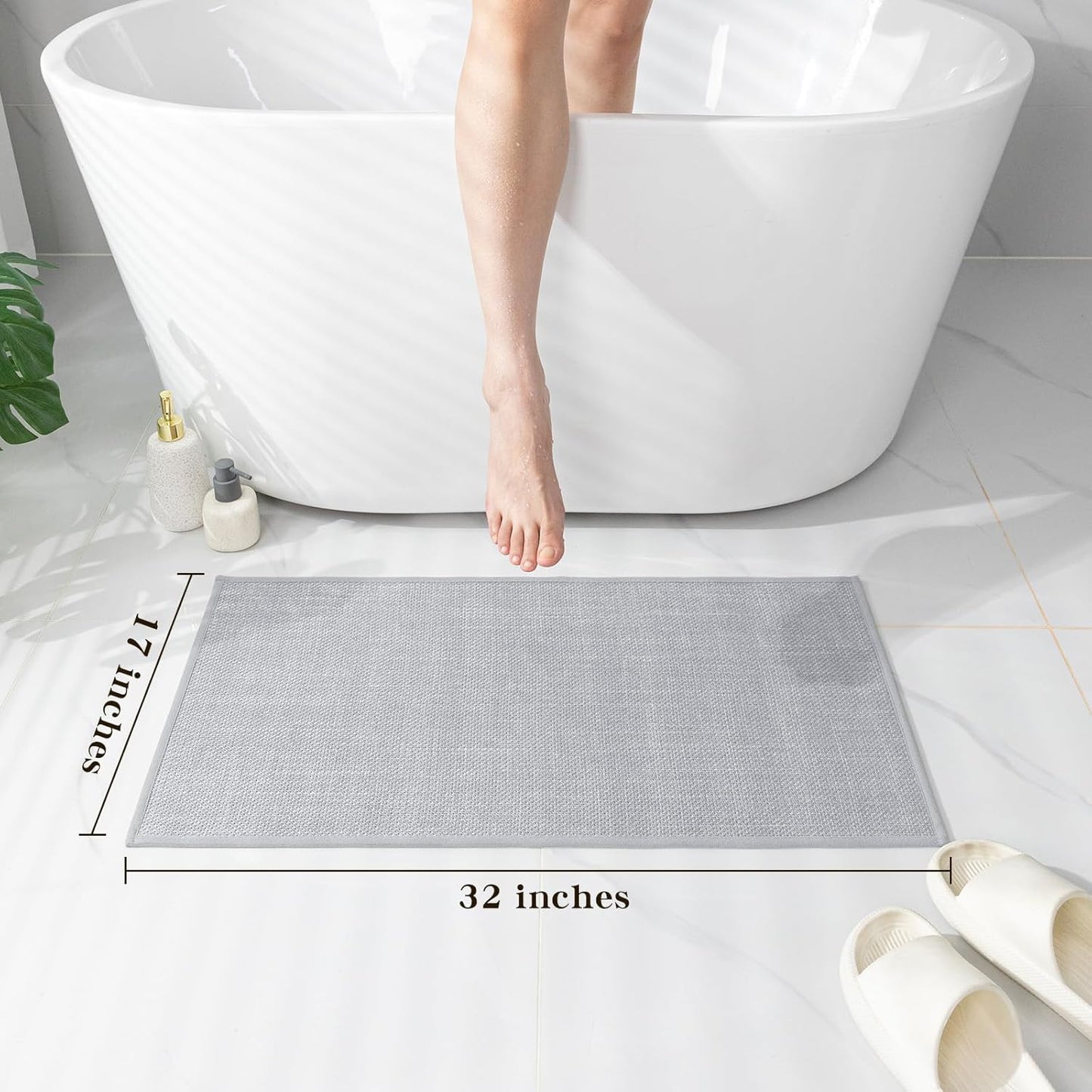 chakme Bathroom Rugs Mat 32x17, Ultra Thin Non Slip Bath Mat Quick Dry Absorbent Bath Mat for Bathroom Floor, (Light Grey, 32"x17")