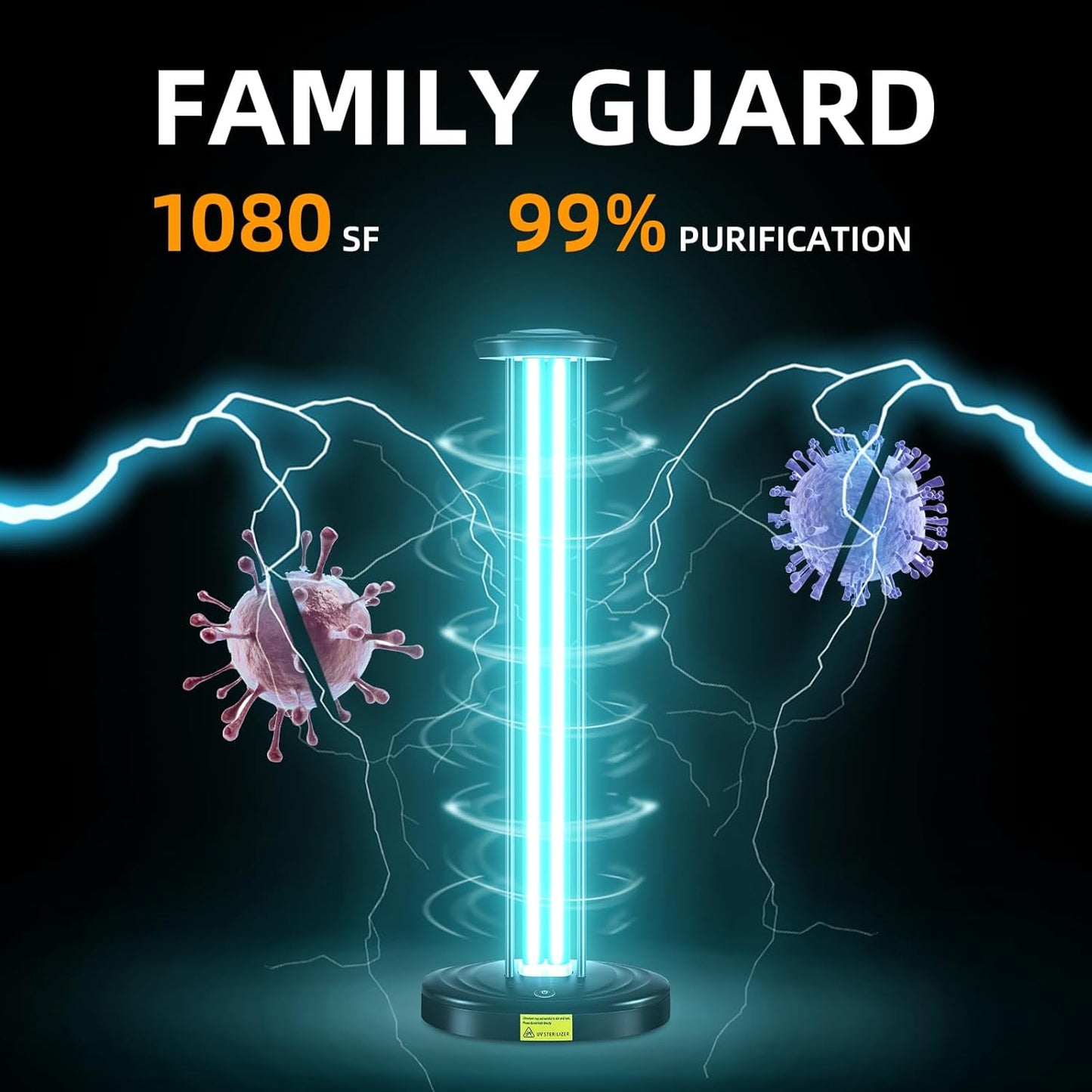 100W UV Light, Ultraviolet Lamp Purifier for Whole Room & House, Ozone-Free, Home Disinfection Device with 3-Gear Timer Remote Control, UVC Lights, Purification for Bathroom, Toilet, Office