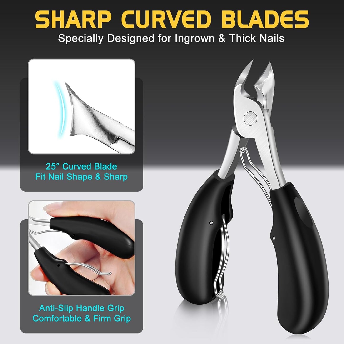 Toenail Clippers for Seniors Thick Toenails, Large Long Handle Toe Nail Clippers for Men with Wide Opening, Heavy Duty Sharp Nail Clippers with Catcher, Ingrown Toenail Clippers with Slanted Blade