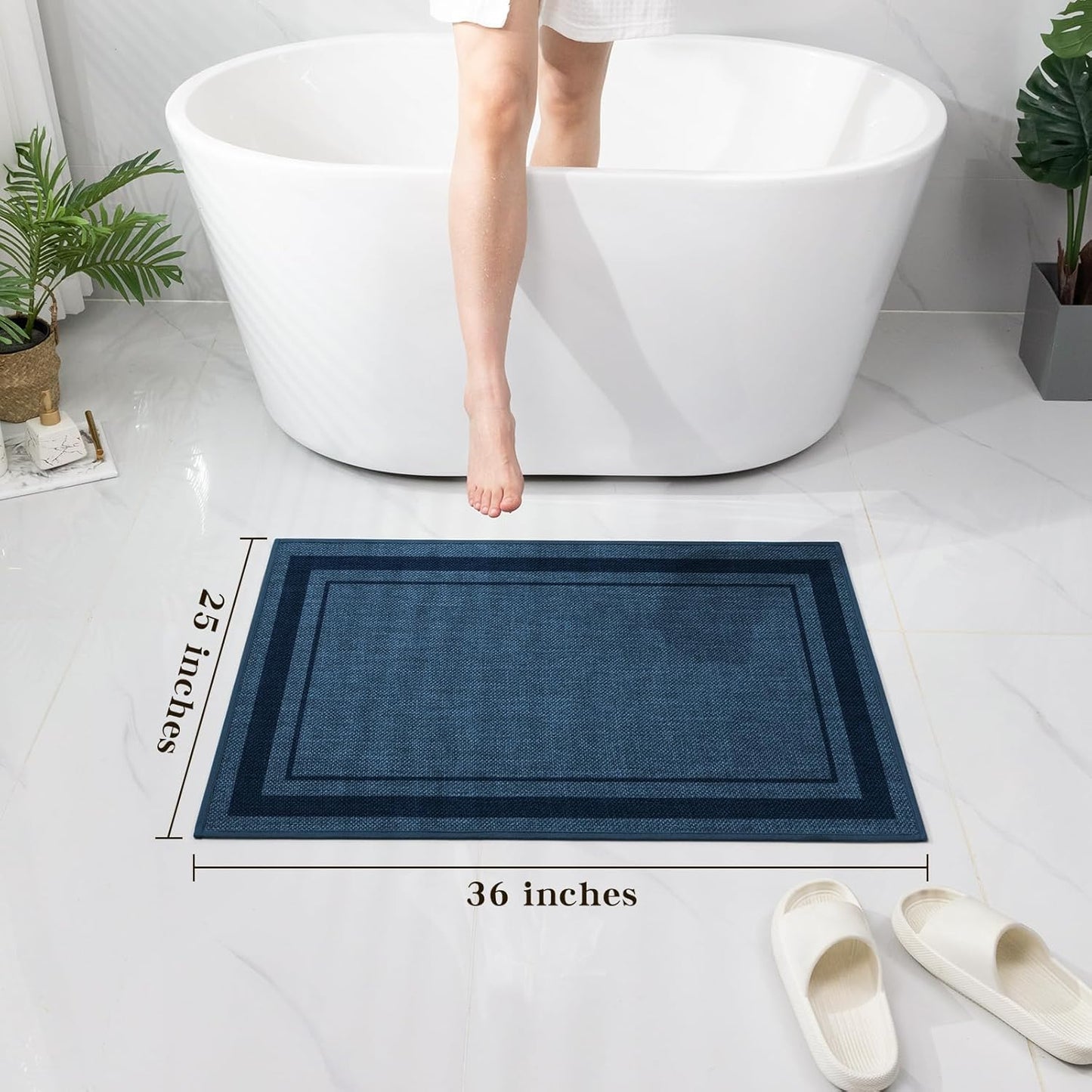 chakme Bathroom Rugs Mat 36x24, Ultra Thin Non Slip Bath Mat Large Quick Dry Absorbent Bath Mat for Bathroom Floor, (Dark Blue, 36"x24")