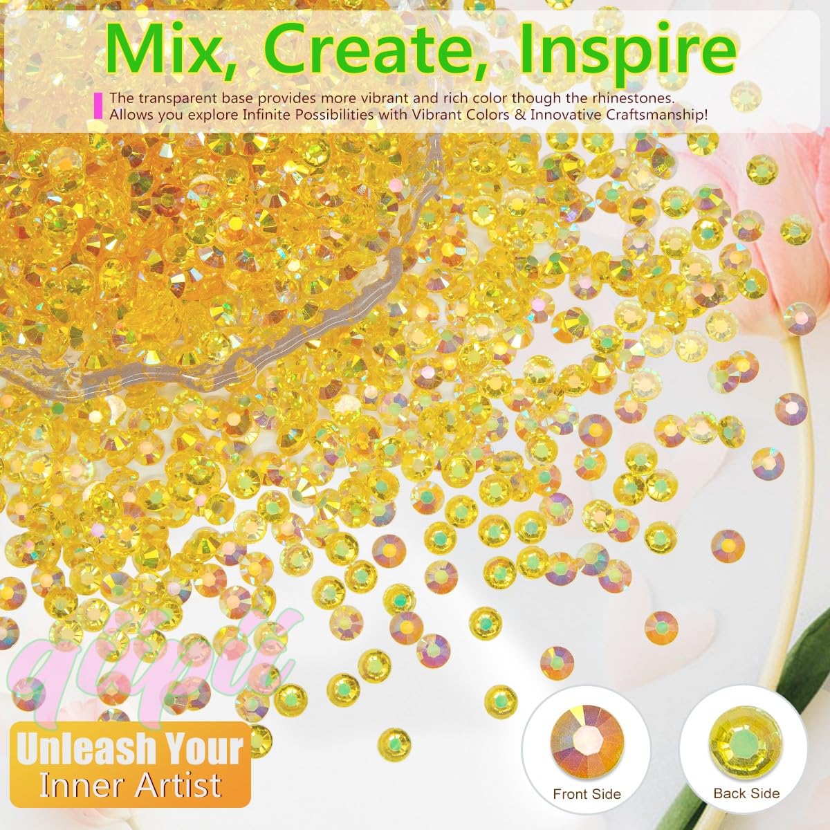 Transparent Golden Yellow Resin Flatback Rhinestones for Bedazzling Tumblers Crafting 3mm 4mm 5mm Clear Gold Jelly Stones Gems Diamonds Crsytals Charms for Nails Face Eyes Makeup Crafts Clothes