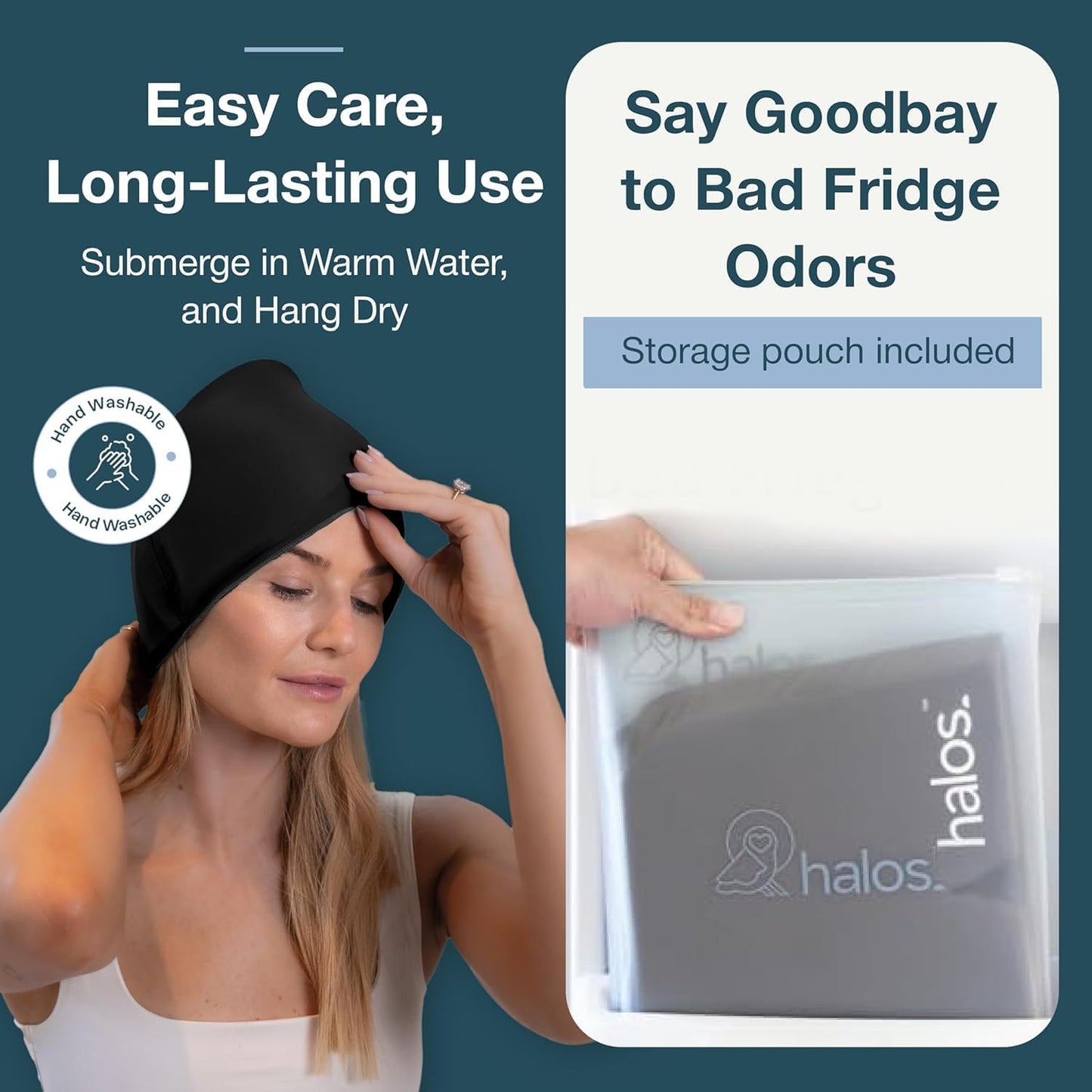 MyHalos® Migraine Relief Cap, 30% Thicker, 2X More Cooling Gel, Stays Colder for Longer, Ice Hat, Ice Pack Head Wrap, Cold Headaches & Migraine Mask - Hangover, Tension Headache Relief Cap (Black)