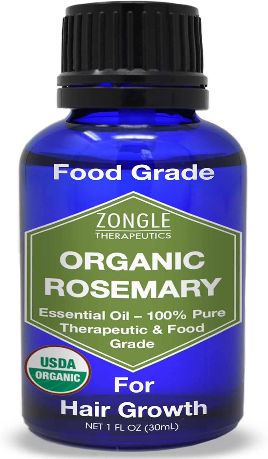 Organic, Rosemary Oil, Food Grade, for Hair, Growth – 100% Pure, Edible, Rosemary Essential Oil, by Zongle Therapeutics, 1 OZ