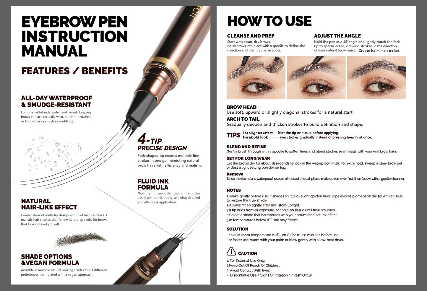 2 Pack Eyebrow Pen, Waterproof Microblading Eyebrow Pencil, 4 Tip Precise Eye Brow Makeup Pen for Women to Effortlessly Create Hair Like Natural Brows, Non Dry Out and Last All Day (Natural Brown)