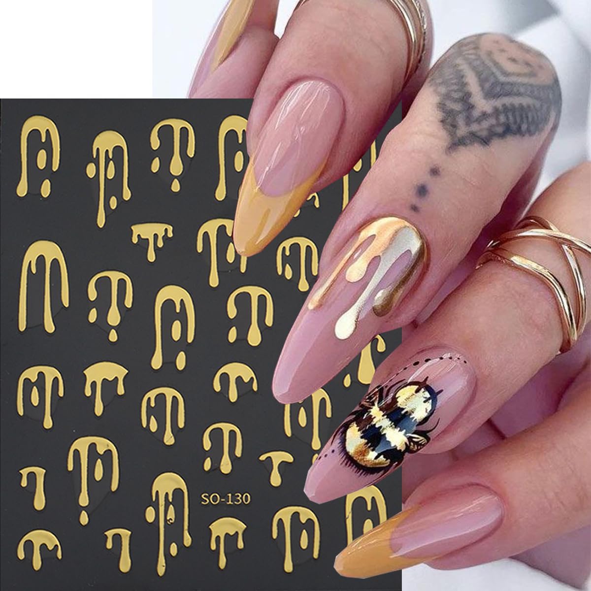 8 Sheets Halloween Nail Stickers Water Drop Blood Nail Decals French Tips Nail Art Stickers Black Gold Laser Design 3D Self Adhesive Sticker for Nail Holiday Manicure DIY Supplies for Women