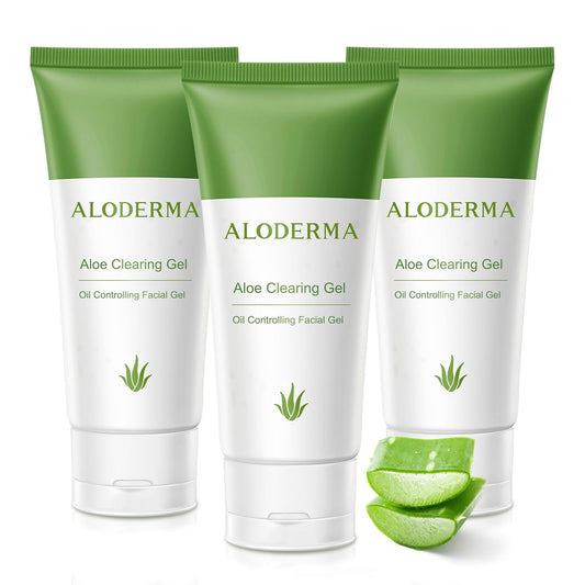 Aloderma Aloe Clearing Gel for Clear Complexion with 90% Organic AloeVera - Moisturizing, Oil Controlling Facial Lotion with Allantoin, Wintergreen Extract - Soothing, Calming Aloe Gel, 3btl x 2.8oz