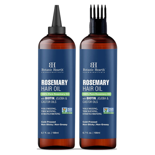Botanic Hearth 100% Pure Rosemary Oil For Hair Growth (6.7 fl oz-Pack fo 2)| Infused with Biotin, Jojoba & Castor Oil | Hair Oil Repairs Dry Damaged Hair, Strengthening, Healthier Hair- Hair Tonic