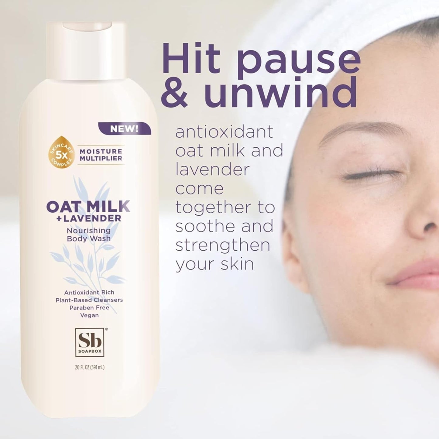 Soapbox Body Wash, Oatmilk & Lavender Liquid Body Wash, Moisturizing Soap with Shea Butter, Vegan Duo Pack of 2 Soap Bottles, 20oz Each