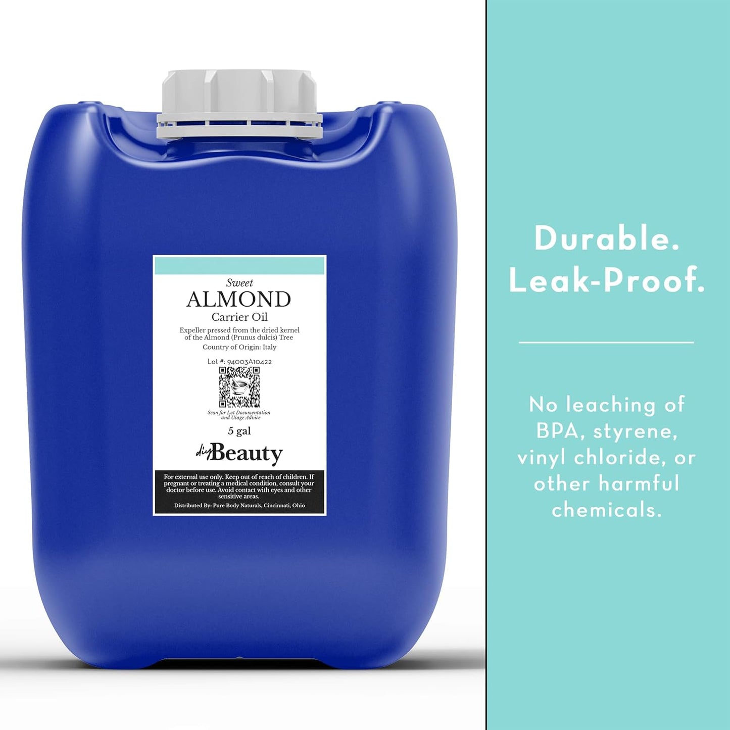 Bulk Sweet Almond Oil - Large 2.5 Gallon Jerrican, Cold Pressed 100% Pure - Moisturizer for Skin, Hair, Body, Carrier Oil for Massage Oils - by DIYBeauty