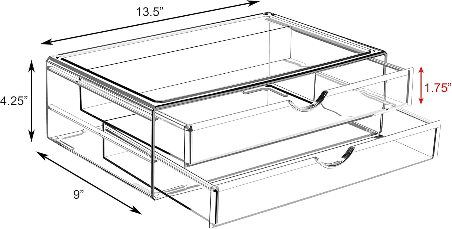 Sorbus Large Stackable Acrylic Drawers - 2 Clear Storage Drawers for Organizing Make up, Nail Polish, Hair Accessories, and Beauty Supplies - Makeup Organizer for Vanity, Bathroom Organizer Countertop