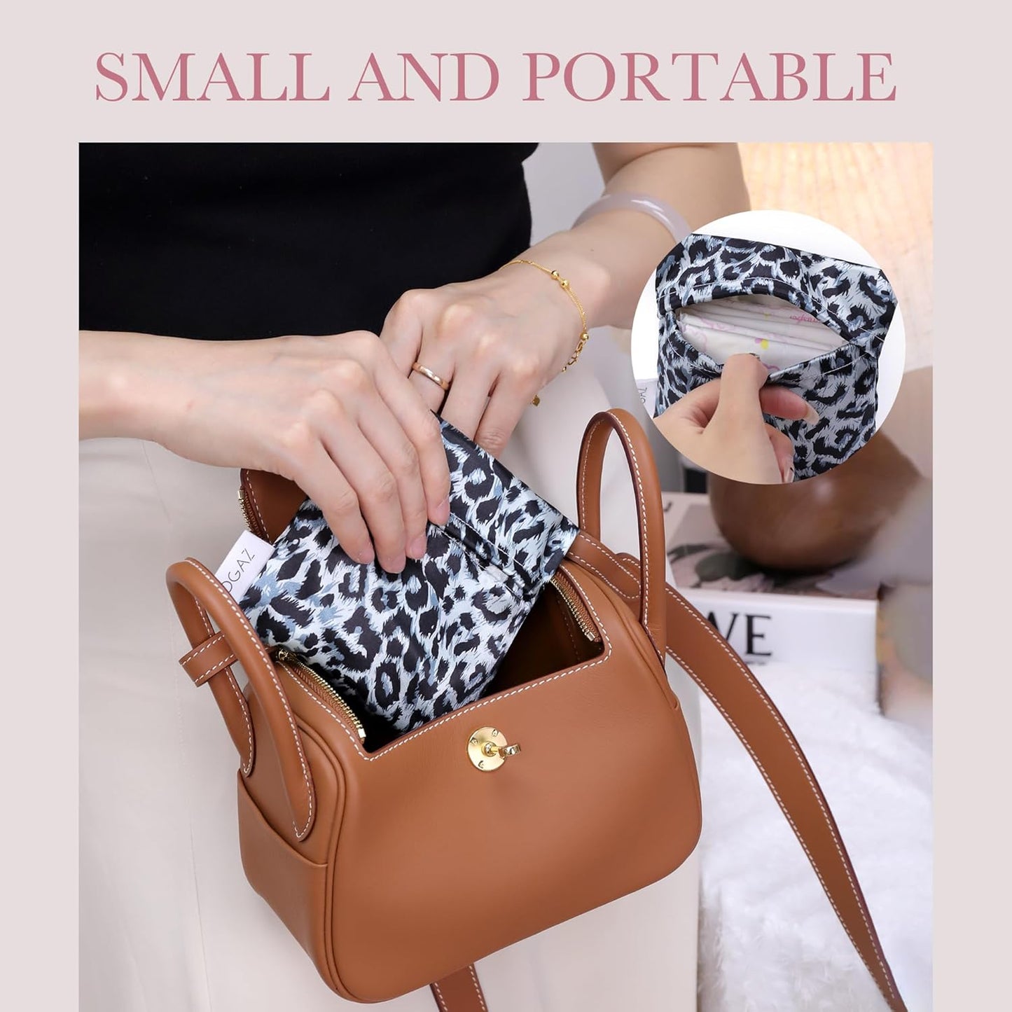 DGAZ Sanitary Napkin Storage Bag, Period Bag for Teen Aged Girls, Portable Period Bag for Panty Liners/Menstrual Cup/Small Tampons，Mini Makeup Bag for Purse(Leopard D)