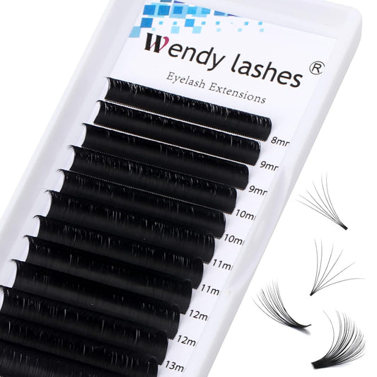 Easy Fan Volume for Lash Artists: Wendy, Handmade Fans for Eyelash Extensions, Self Fanning, Blooming, C-KH, Black, D-0.07-8-14