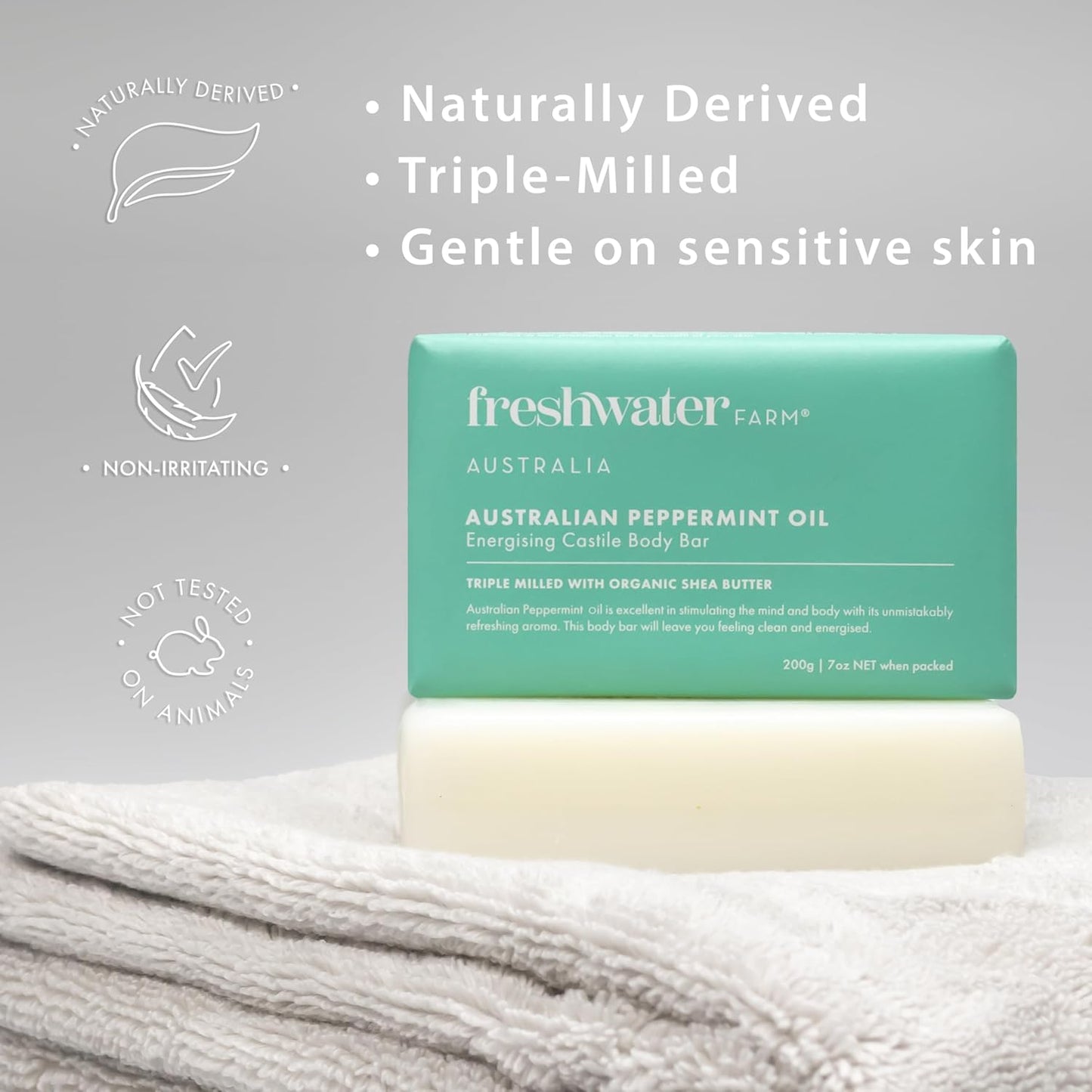 Energizing Castile Natural Bar Soap for Women Men - Australian Peppermint Oil - Nourishing Essential Oils For Dry, Sensitive Skin - Natural Bar Soap, Body Soap - 7 oz 8PK