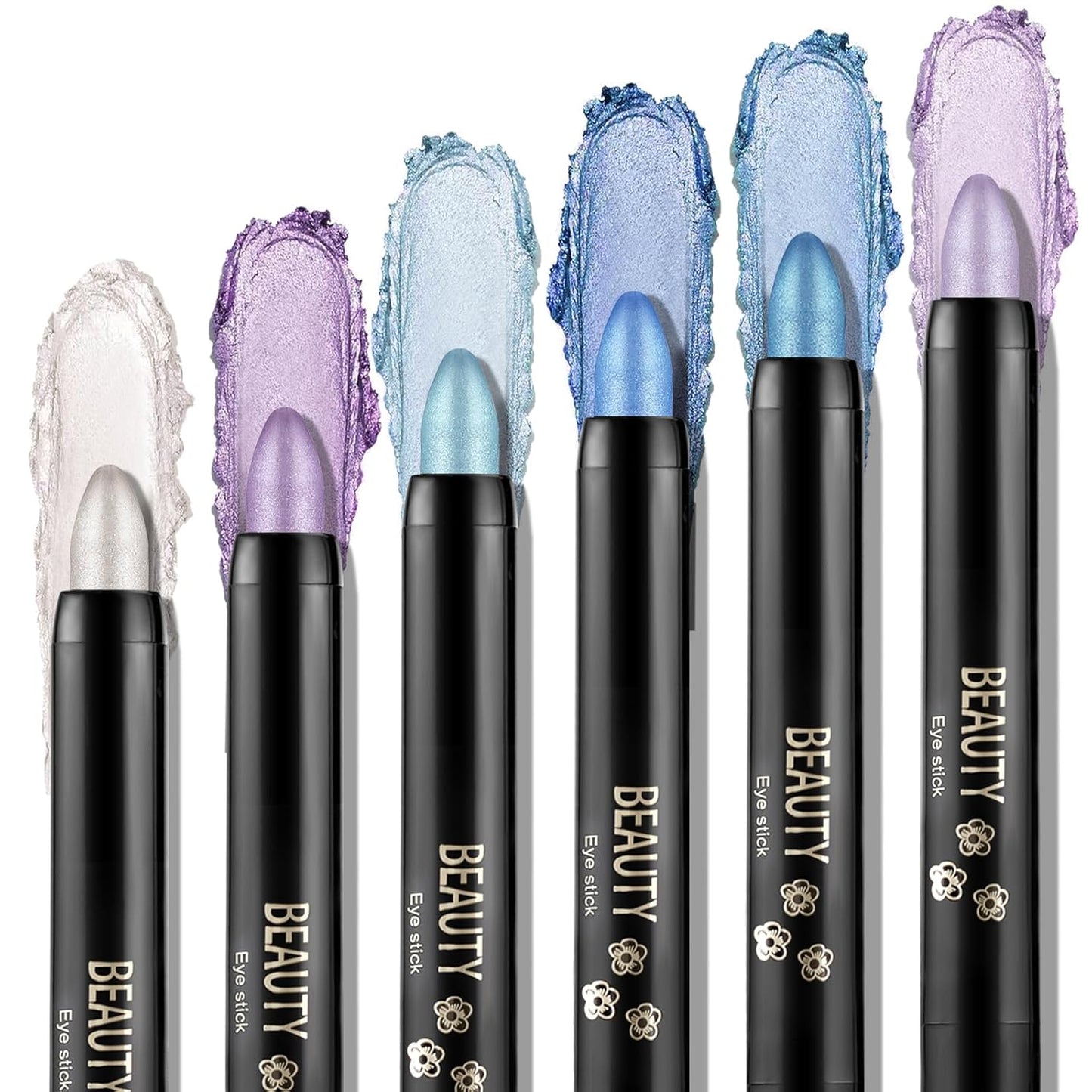 Boobeen 6PCS Cream Eyeshadow Sticks - Waterproof Eyeshadow Pencil Crayons - Eye Brightener Stick Shimmer Pens - Create Glitter Eye Makeup - Easy to Use