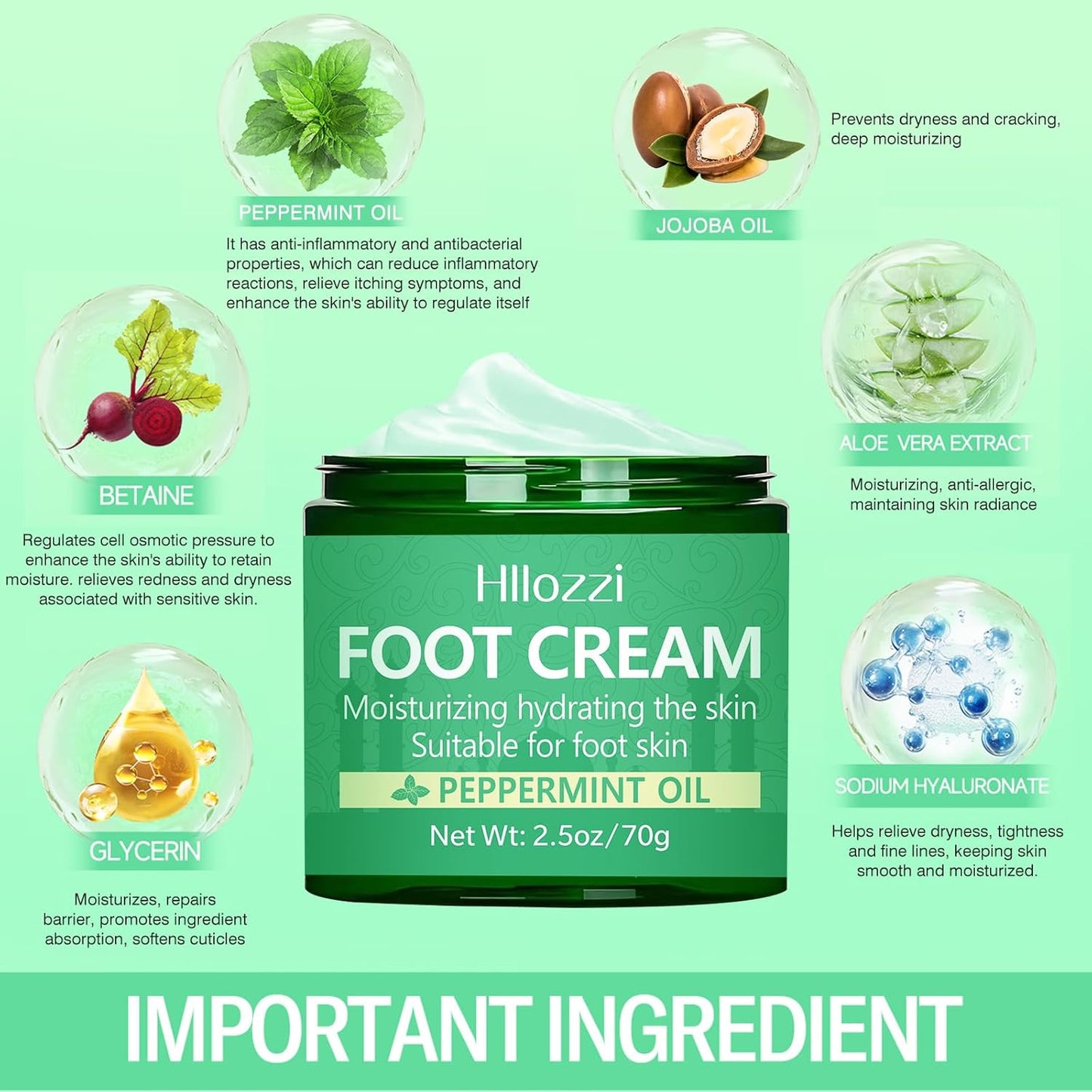 Peppermint Oil Foot Cream for Dry Cracked Heels and Feet, Ultra-Hydrating Softening Foot Cream, Moisturizes for Healthy Feet, 2.5 oz