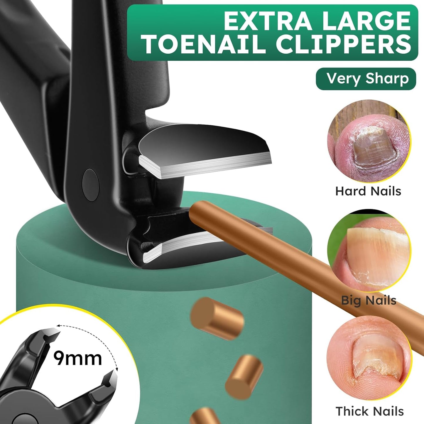 Toenail Clippers for Seniors, CLPPNA Upgraded Long Handle Angled Head Toenail Clippers for Thick Toenails and Fingernails, Wide Jaw Opening Toenail Clipper with Catcher for Men and Women - Black