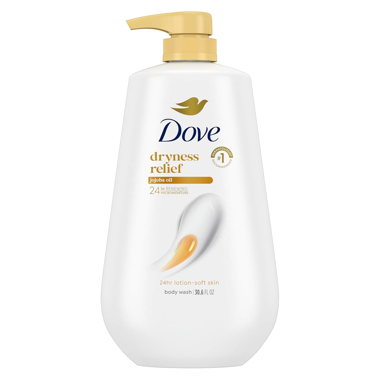 Dove Body Wash with Pump Dryness Relief with Jojoba Oil For 24hr Lotion-Soft Skin Moisturizing Skin Cleanser with No Sulfates No Parabens 30.6 oz