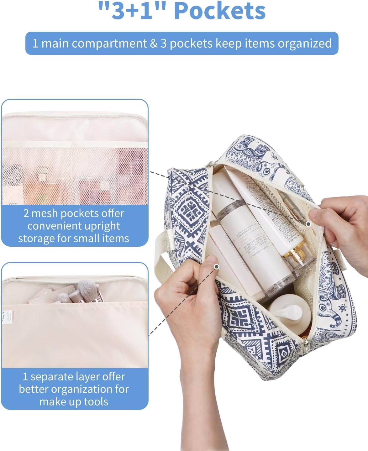 Full Size Toiletry Bag Women Large Cosmetic Bag Travel Makeup Bag Organizer Medicine Bag for Toiletries Essentials Accessories (Large, Elephant)