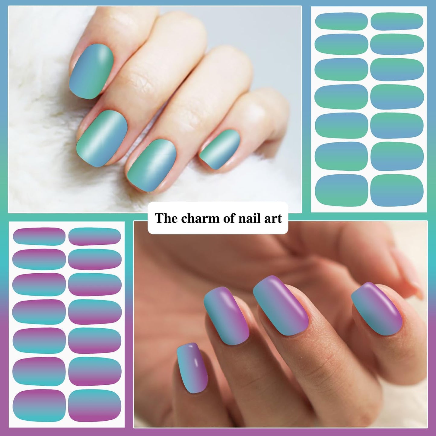 DANNEASY 16 Sheets Gradient Color Nail Polish Stickers Full Nail Wraps for Women Stick on Fingernail Nails Self Adhesive Nail Polish Strips Gel Nail Strips with Nail File, Cuticle Stick