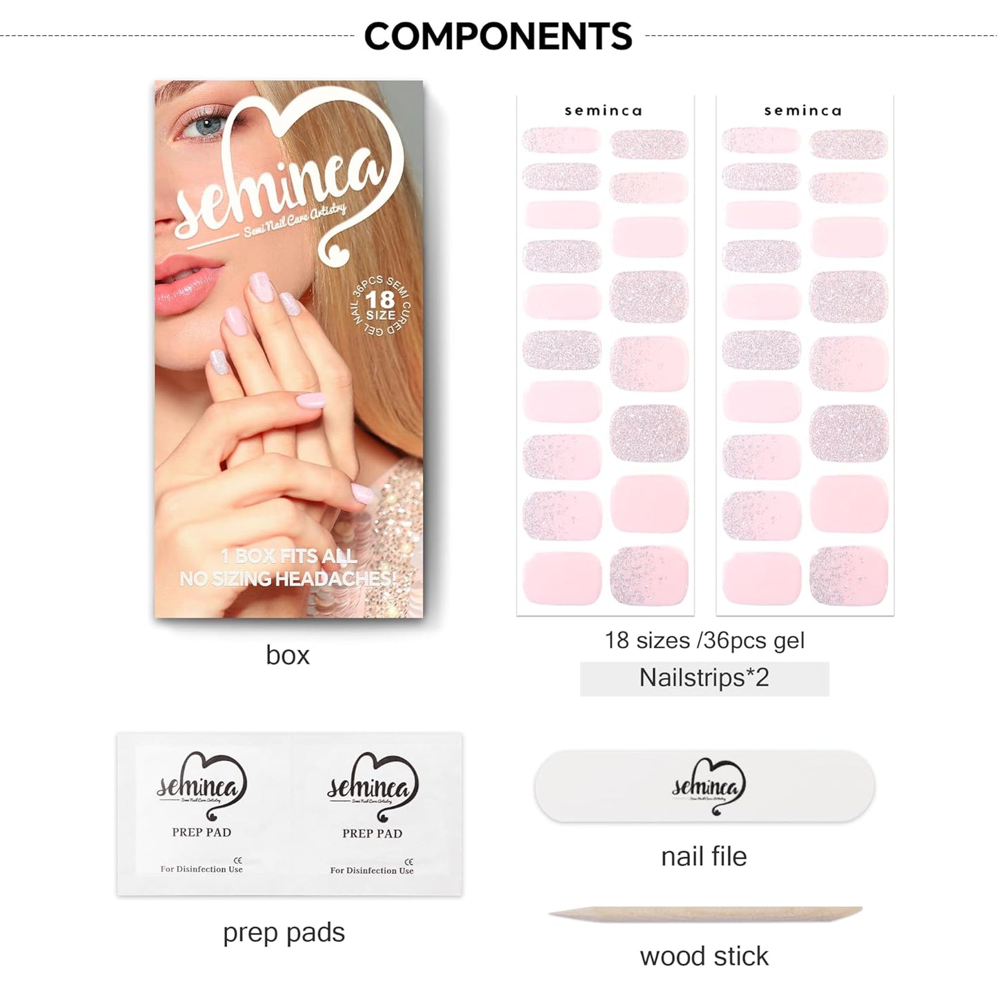 Semi Cured Gel Nail Strips-Travel friendly nail stickers portable manicure kit for vacations business trips easy to carry on the go,Works with Any UV/LED Lamps(Pixie Dust）