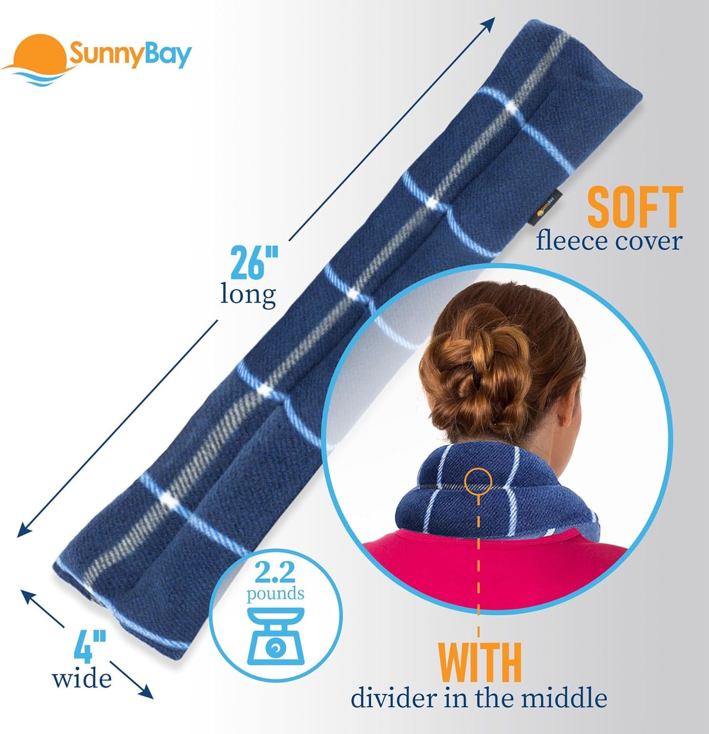 SunnyBay Microwavable Heating Pads, Microwavable Moist Heated Neck and Shoulder Wrap, Versatile Weighted Beanbag Cold Pack or Warm Compress, 26x4 Inches, Made in USA, Ocean Blue