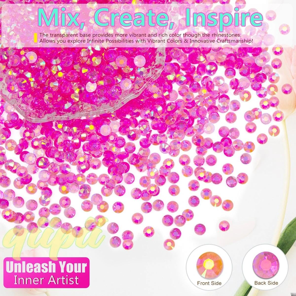Transparent Rose Pink AB Jelly Resin Rhinestones for Crafting 3mm 4mm 5mm 6mm Clear Hot Pink Flatback Stones Diamonds Crystals Gems Charms for Nails Face Eyes Makeup Tumblers Bottles DIY Crafts