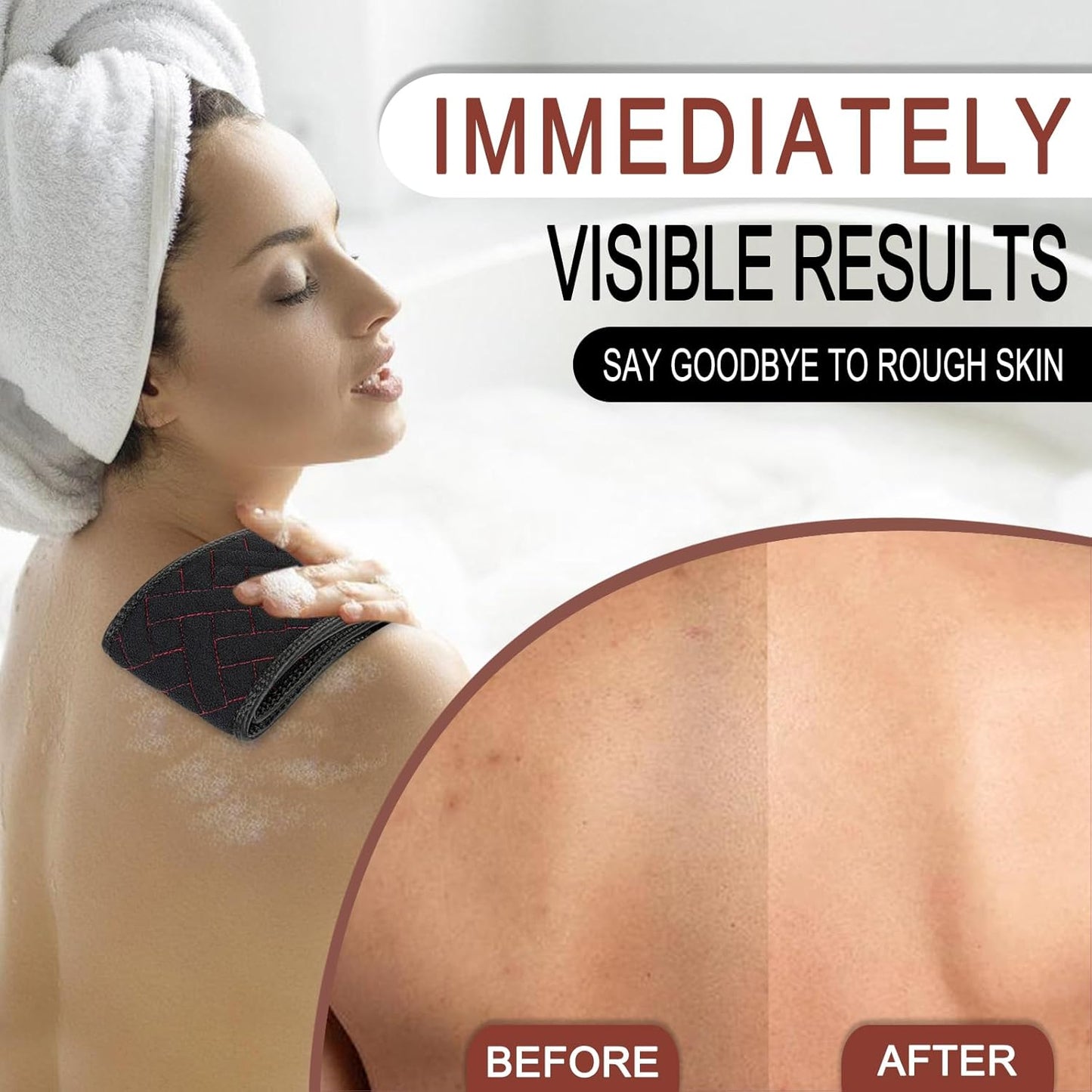 Exfoliating Back Scrubber with Upgraded Handles, 38.5 Inch Double-Sided Body Scrub Bath Exfoliator, Exfoliating Washcloth for Use in Shower, Back Washer to Deep Clean Your Skin for Men & Women (Black)