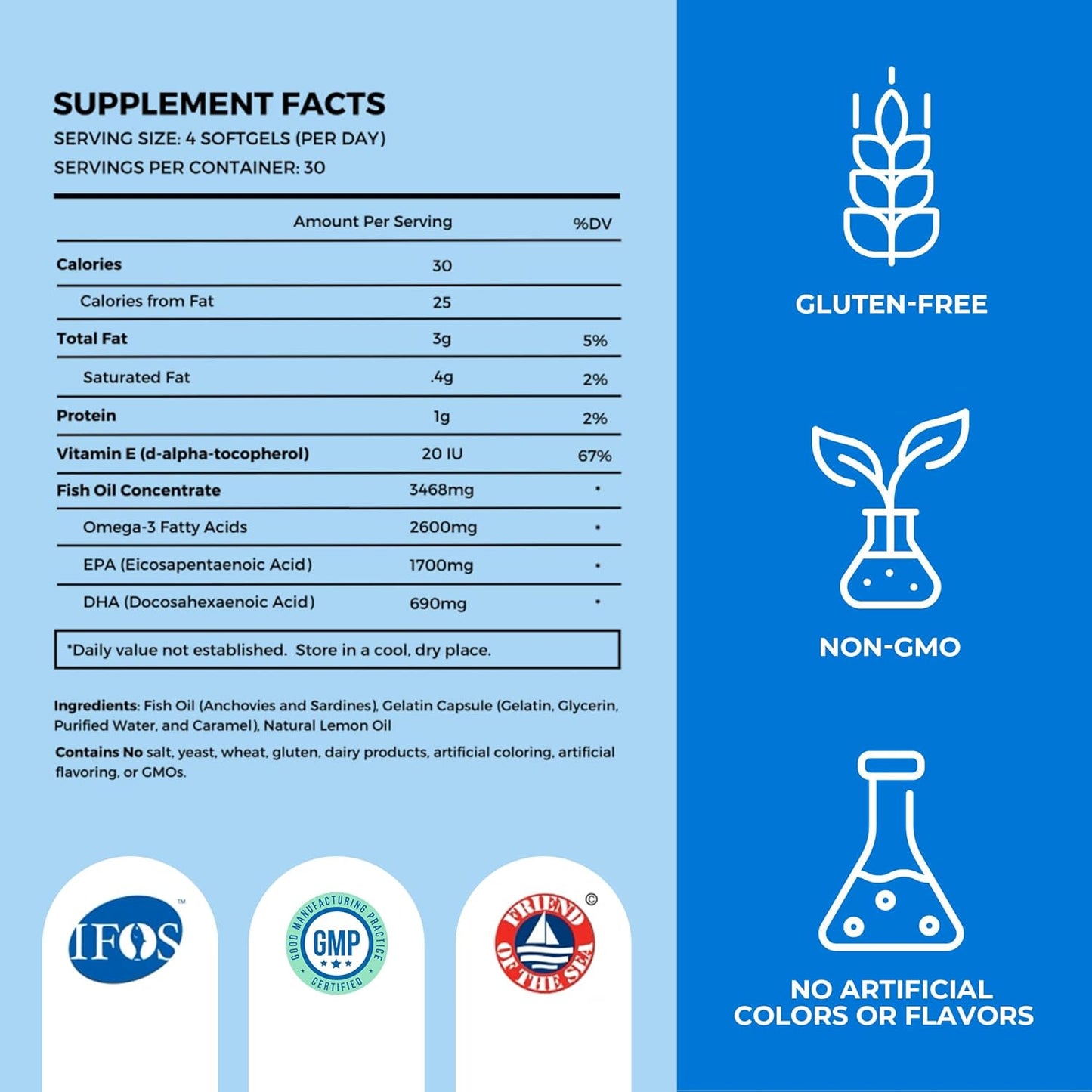 Fish Oil Supplements with Omega 3 Fatty Acids (5 Bottle, 120 Softgels) - High EPA, DHA, & IFOS Fish Oil Pills Support Heart & Joint Health - Burpless Fish Oil Promotes Brain Function