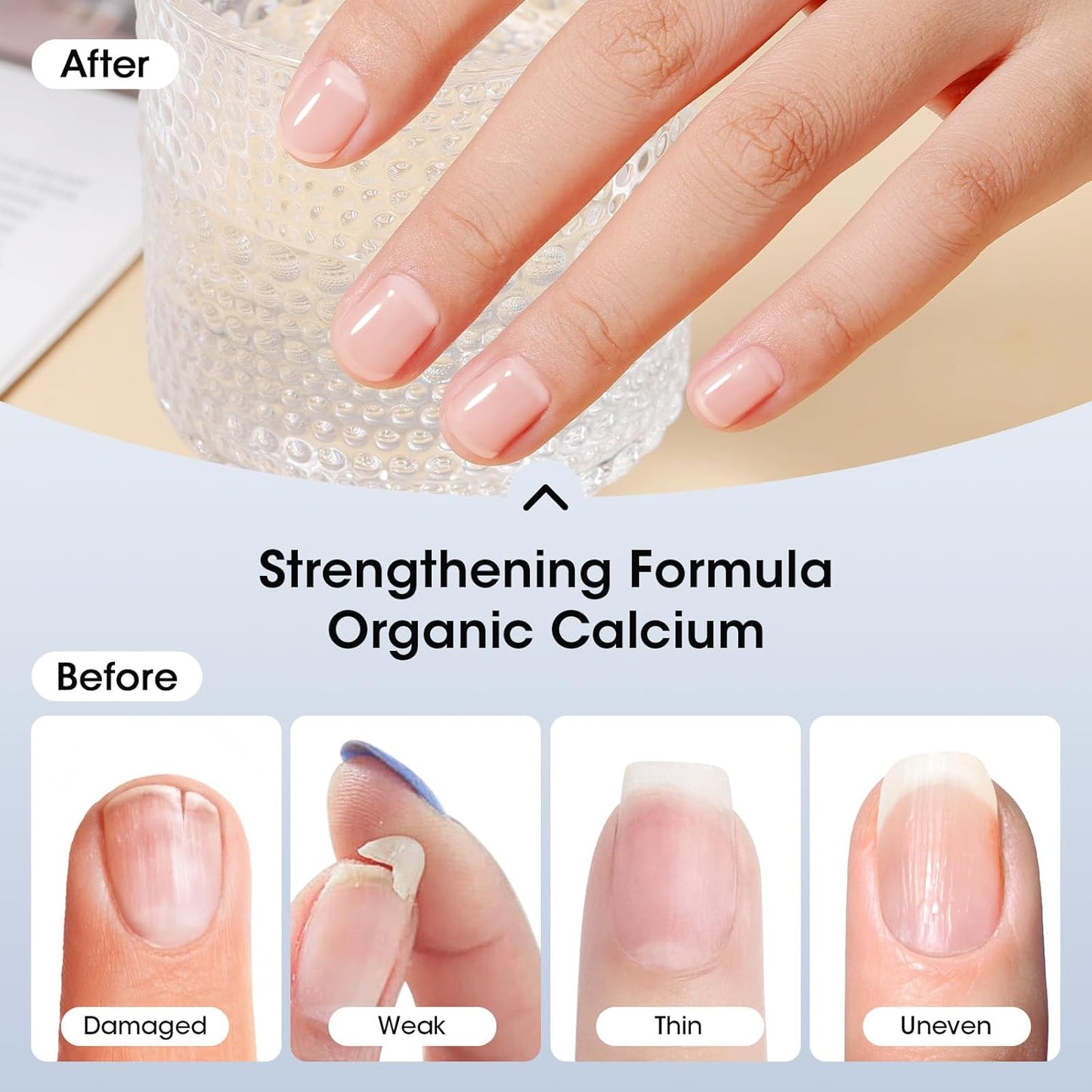 GELLEN Clear Nail Polish Base Top Coat, No Wipe High Gloss Shine Top Coat Quick Dry, Sheer Nail Base Coat Strengthener Strengthens Nails - Calcium Formula, Non UV Gel, Hema Free, Non-toxic, No Chip