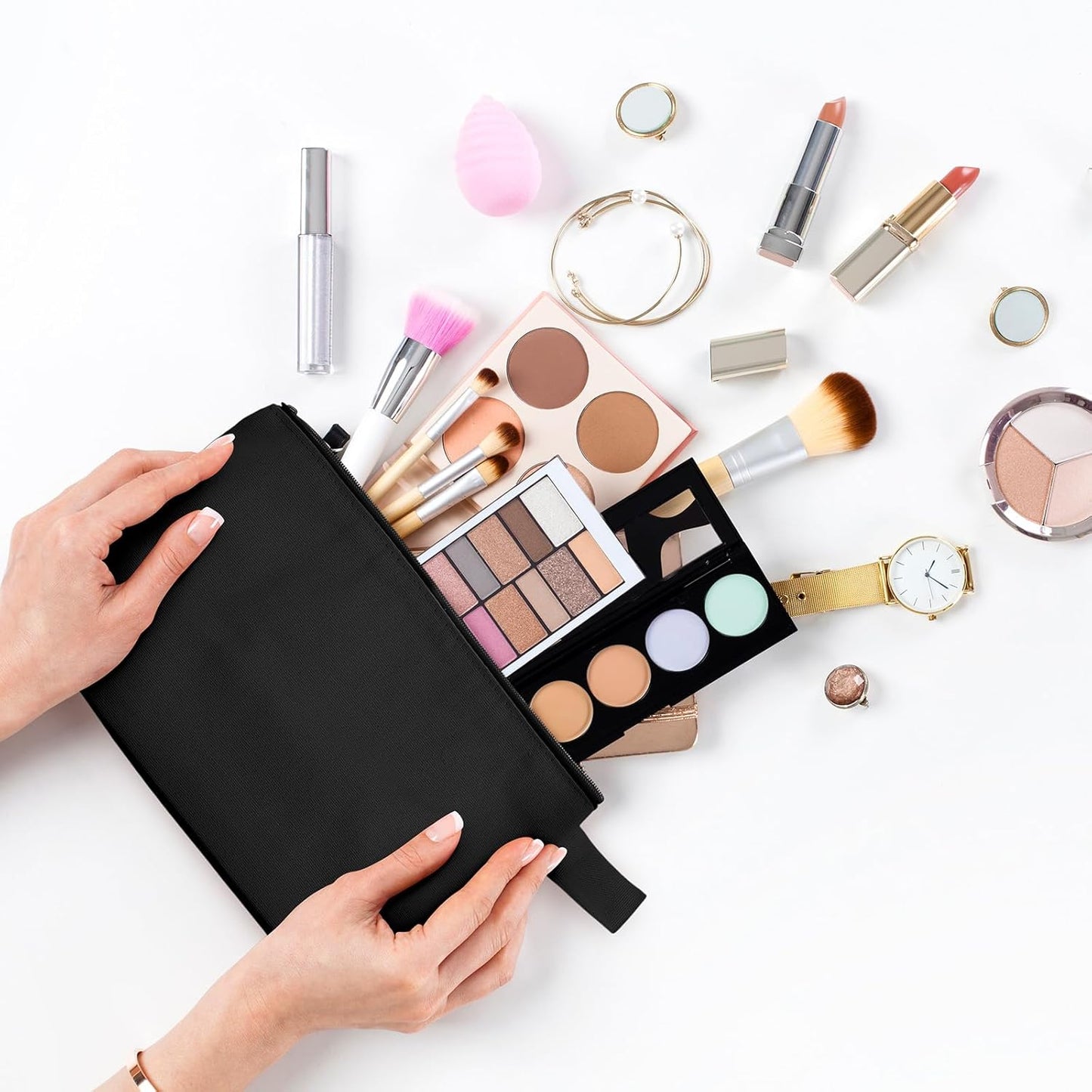 Saintrygo 30 Pcs Makeup Bag Travel Canvas Cosmetic Bag Bulk Multipurpose Small Makeup Pouch for Purse Portable Blank Zipper Toiletry Organizer DIY for Women Assorted Color (Black,9.8 x 5 x 2 Inch)