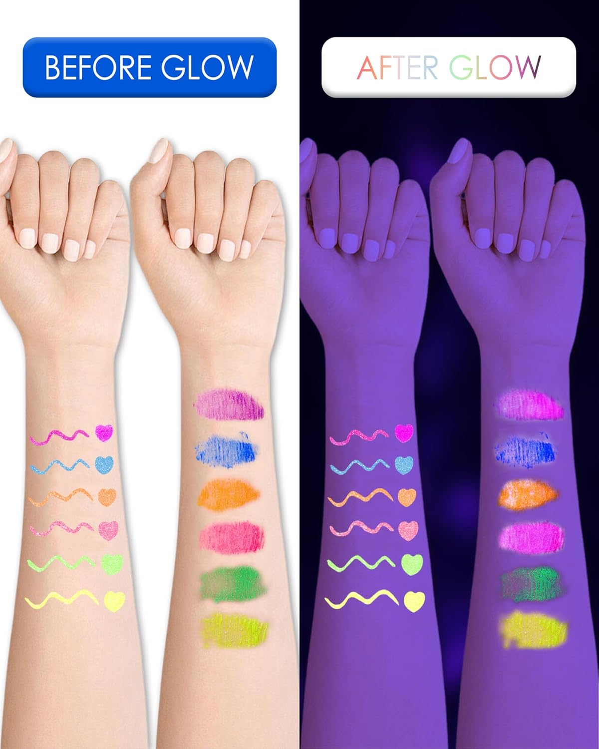 UV Neon Green Mascara & Eyeliner Set, Waterproof Volumizing Colored Mascara Volume and Length for Lashes Lengthening, Long Lasting Glitter Liquid Eyeliner Pencil, Halloween Glow in the Dark Makeup-06